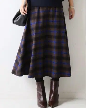 스픽 앤 스팬 체크 롱 스커트 38 울 캐시미어 혼방