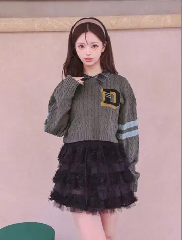 다리치 칼리지 와펜 숏 니트탑 GRY