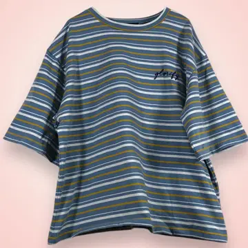 PLYMTONE 반팔 티셔츠 보더 무늬 파랑 화이트 노랑 [ L ]