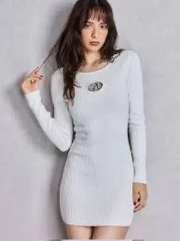 화이트 리브 긴팔 상의