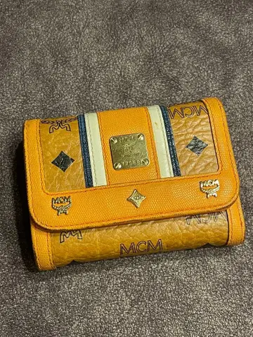 MCM 오렌지 3단 폴더형 미니 지갑