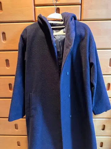 MELROSE CLAIRE 후드 부착 롱 코트 네이비