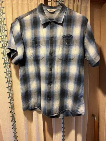 블루 반팔 체크 셔츠 크롭 기장