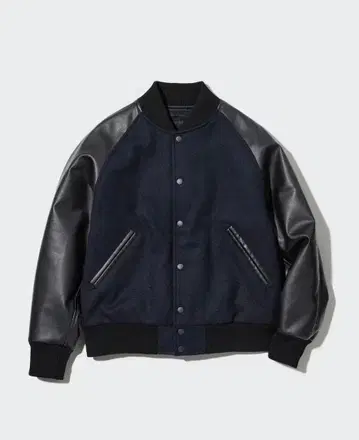 UNIQLO 울 합성 피혁 바시티 자켓 블랙