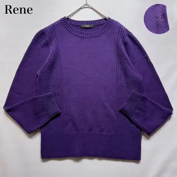 르네 펄 로고 자수 니트 크루넥 워셔블 일본제 리브