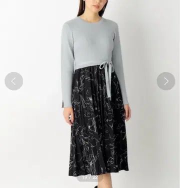 index 라메 니트 도킹 플라워 플리츠 롱 원피스 M