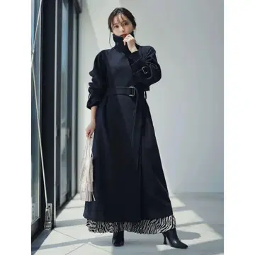 anuans 울 트렌치코트 네이비