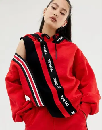 lvy Park 스플라이스 컷 아웃 디자인 후드티 레드