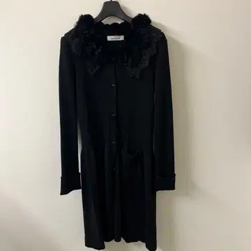 GALLERY VISCONTI 블랙 니트, 프릴 달린 롱 가디건