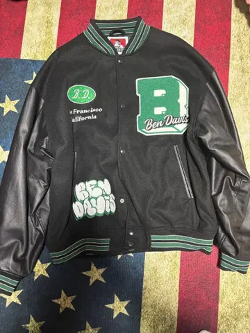 벤 데이비스 바시티 자켓 M 사이즈 블랙/그린