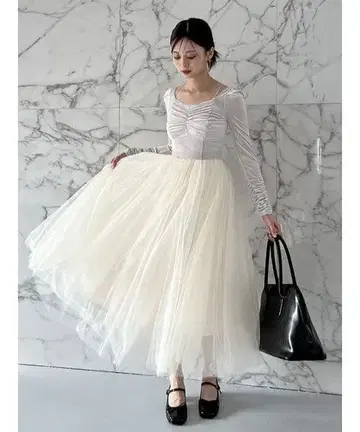 스나이델 Chacott 벨로아 x 튤 원피스