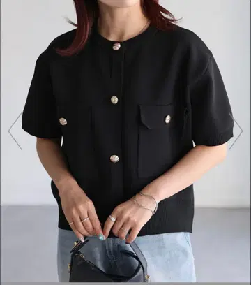 골드 버튼 반팔 니트 가디건