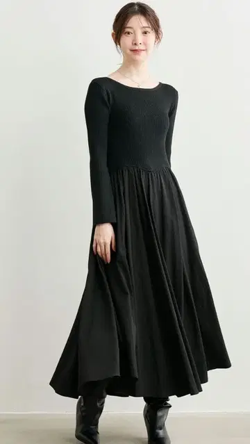 COCO DEAL 페탈헴 스커트 도킹 니트 원피스