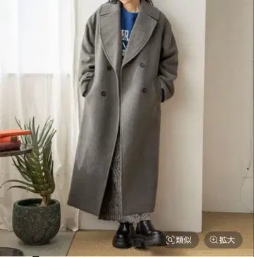 미사용 새상품 로리즈팜 메리노울 더블 코트 그레이 롱 코트