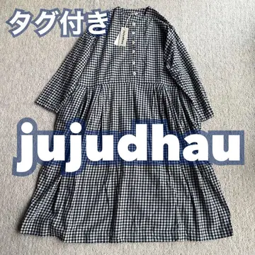 즈즈다우 jujudhau 깅엄 체크 원피스 네이비 코튼