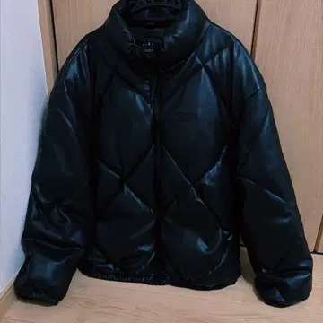 ZARA 다운 자켓 인조 가죽 블랙 빅 사이즈 XL