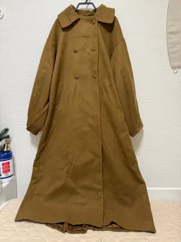 브라운 더블 브레스트 롱 코트