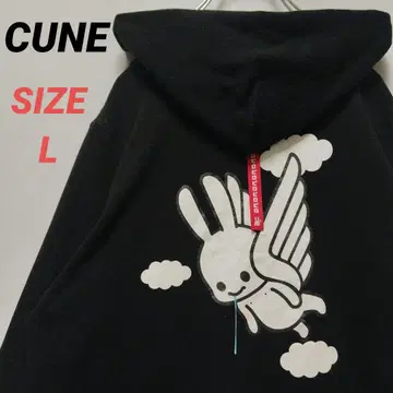 CUNE 큔 풀 집업 후드티 빅 프린트 천사 남성용 L 블랙