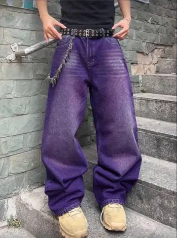 퍼플 와이드 레그 데님