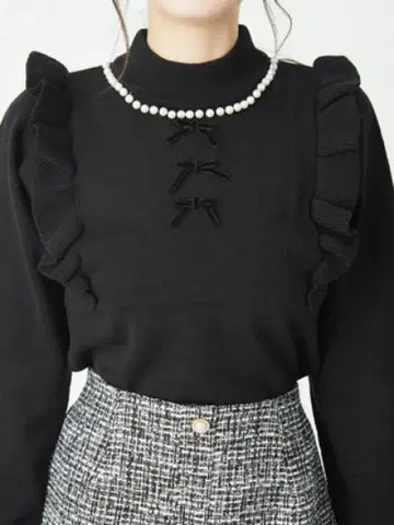 AnkRouge 3개 리본 니트 블랙