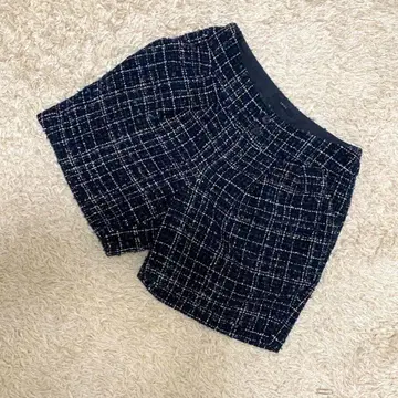 [ 고품질 ] SHIPS 트위드 숏팬츠 네이비 계열 체크 S 안감 부착
