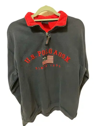 U.S. Polo Assn. 네이비/레드 트레이닝복 맨투맨 하프 지퍼