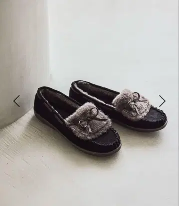 studio clip 발수 리본 퍼 모카신 블랙 M 사이즈