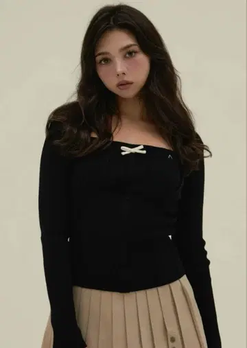 andmary 샤론 리본 탑 블랙 앤드마리