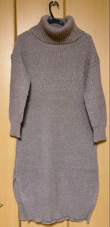 터틀넥 니트 원피스 롱 브라운 M 사이즈