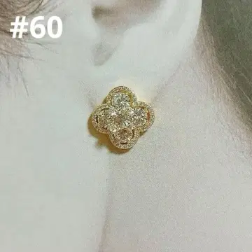 #60 골드 클로버 귀걸이 럭셔리 반짝이는 지르코니아 파베 미사용 새상품