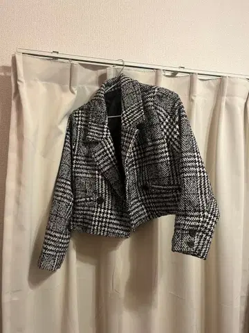 Heather 체크 무늬 크롭 자켓