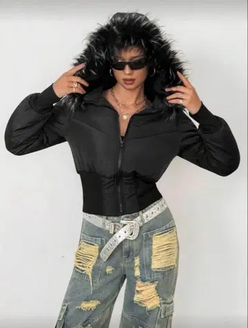 SHEIN TALL 블랙 퍼 다운 자켓