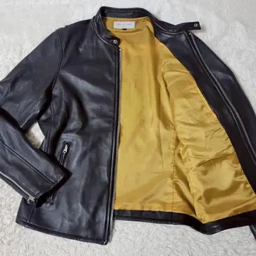 새상품급 레트로 그레이 레더 재킷 싱글 라이더 블랙 골드