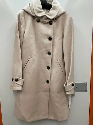 [새상품 미사용] 후드 부착 핑크 베이지 코트