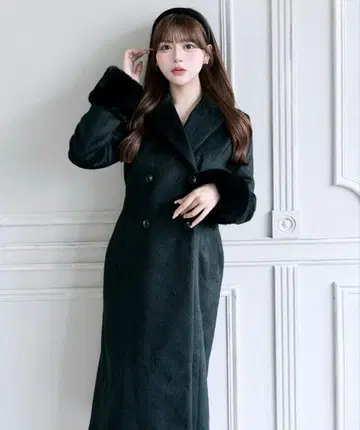 OLIVE des OLIVE 슬림 허리 퍼 부착 코트 블랙