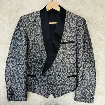 컨디션 최상 자카드 페이즐리 숄카라 자켓 L 상당 블랙 x 실버