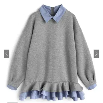 스트라이프 패턴 셔츠 레이어드 스타일 프릴 원피스[kz708]