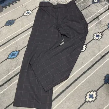 UNFILO 다크 그레이 체크 무늬 캐주얼 팬츠