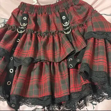 VOLCAN& APHRODITE 체크 무늬 프릴 스커트 빨검 레이스업