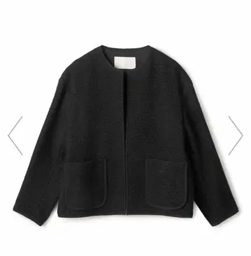 팬시 도비 크루넥 자켓 노카라 자켓 블랙 36