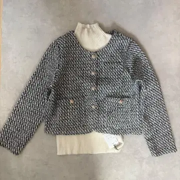 노카라 트위드 자켓 그레일 리브 니트 세트