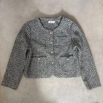 노카라 자켓 블랙 화이트 트위드 깔끔한