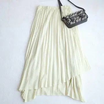 그로브 롱 플리츠 스커트 비대칭 페미닌 고급 오피스 M