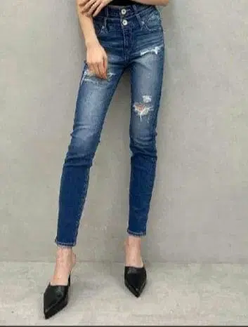 GYDA W 허리 데미지 스키니 데님 팬츠 BLU 미사용 새상품 택 포함