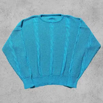 90s UNKNOWN 코튼 니트 케이블 니트 돌먼 스카이블루 M