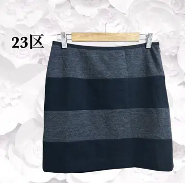 23구 [ 23KU ] 스커트 [ F ] 그레이 블랙 보더 무릎 기장