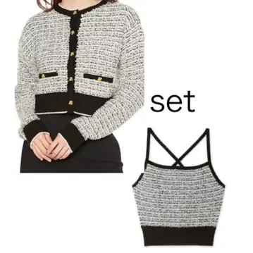 릴리 브라운 2세트 트위드 니트 가디건 뷔스티에