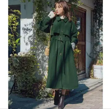 어레인지 컬러 싱글 롱 코트 Chille 그린