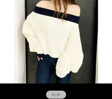 GYDA 오프숄더 오픈 숄더 니트 스웨터 F 화이트/네이비