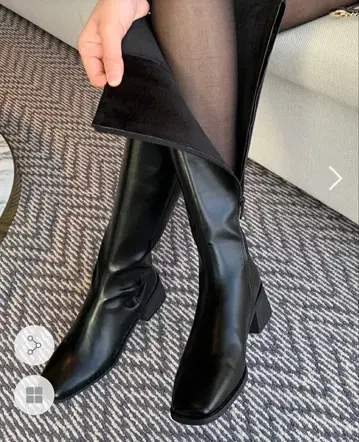 블랙 롱 부츠 합성 피혁 스퀘어토